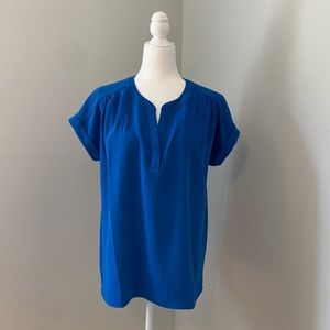 Cobalt Blue J Jill Wearever Collection Split Neck Top